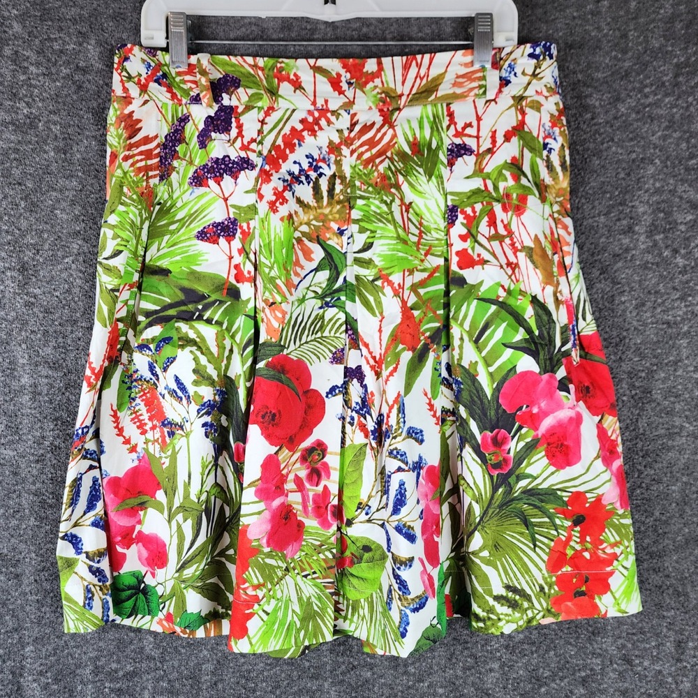 Soft Surroundings Skirt Womens PL 36507 White Green Floral Pleated EUC